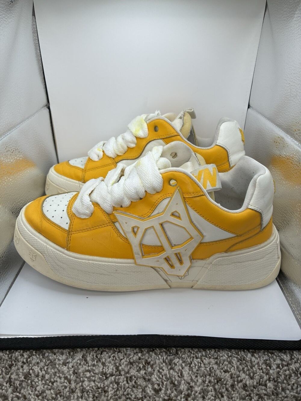 Naked Wolfe Kosa EU 42 US 9 Yellow White Leather Platform Sneakers Chunky Y2K